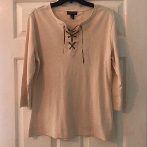 Lauren Jeans Company Lace Up Top 3/4 Sleeve XL